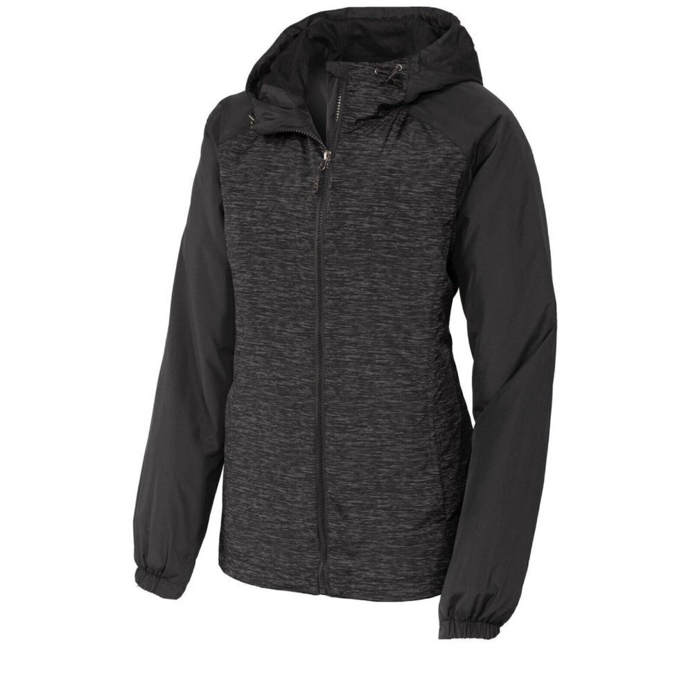 Sport-Tek Ladies Heather Colorblock Reglan Hooded Wind Jacket Size M